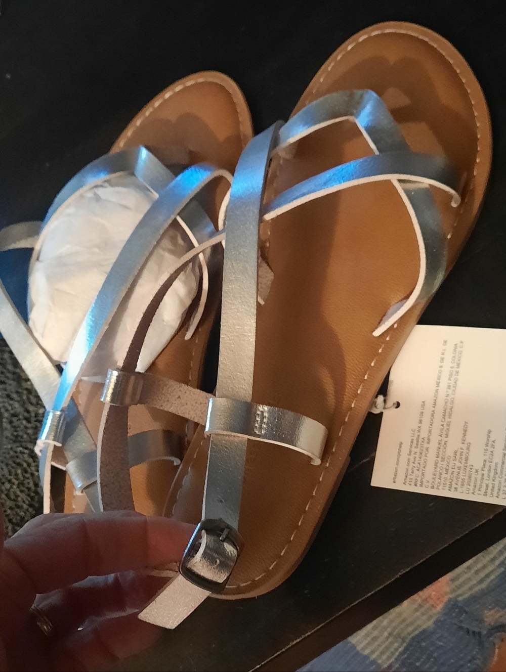 Zara Silver Strappy Flat Sandals with Tan Footbed - Picture 2 of 5